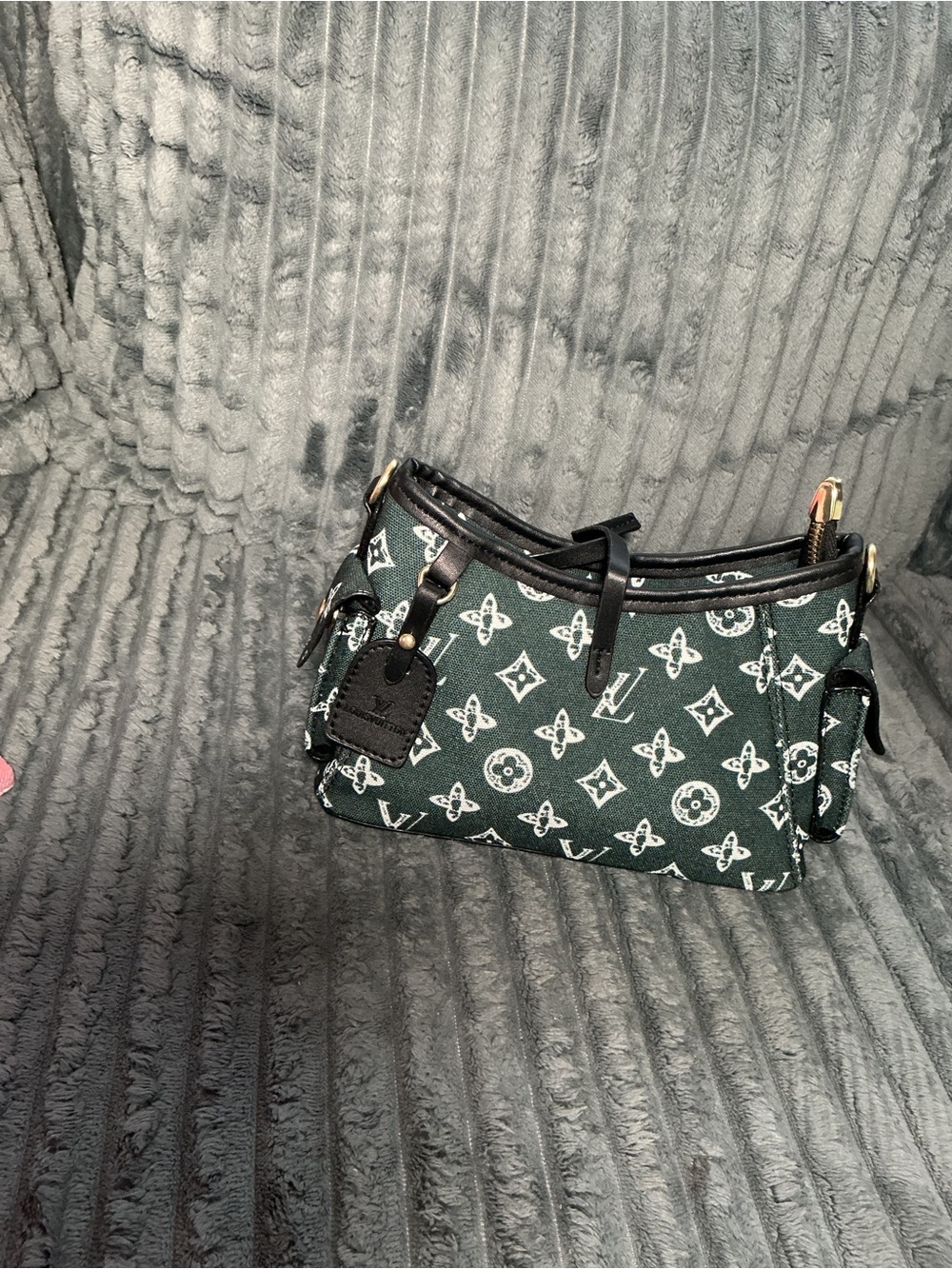 Green Monogram Canvas Shoulder Bag with Black Trim